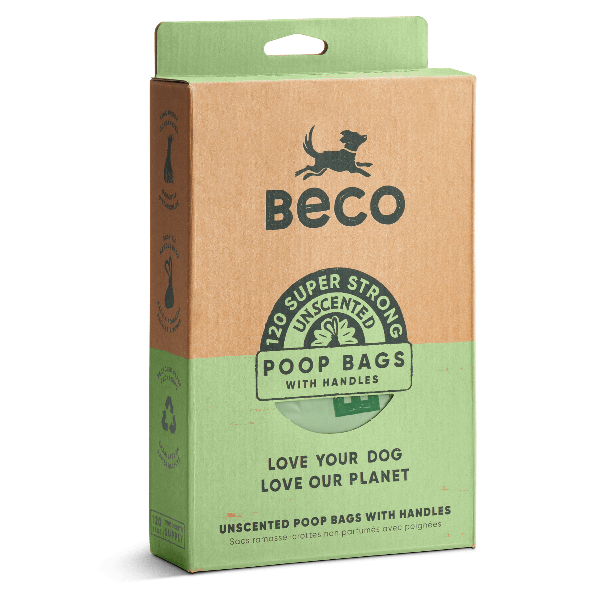 Large Dog Poop Bags with Handles Dispenser Compatible Thick 60 BECO Beco